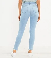 Tall Curvy Frayed Button Front High Rise Skinny Jeans in Original Mid Indigo Wash