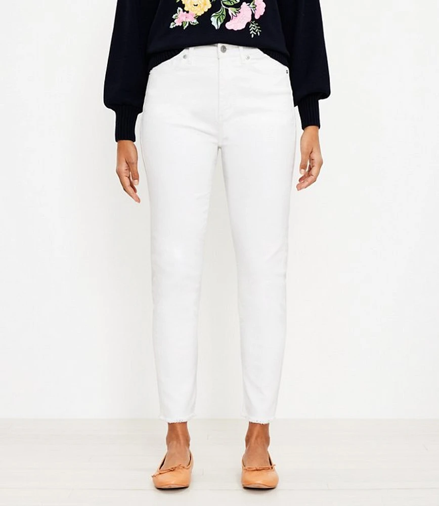 Tall Curvy High Rise Frayed Skinny Jeans White