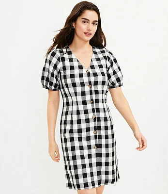 Tall Gingham Button V-Neck Dress