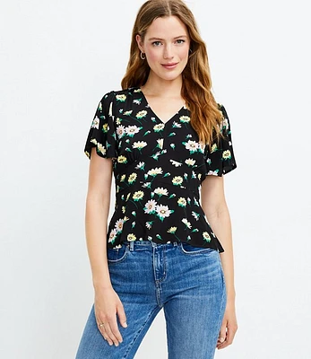 Petite Floral Flutter Sleeve V-Neck Top