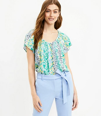 Petite Floral Shirred Scoop Neck Top