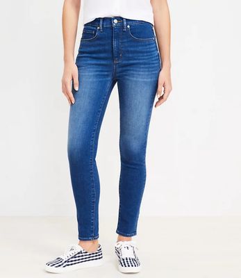 Petite Curvy High Rise Skinny Jeans Bright Mid Indigo Wash | LOFT