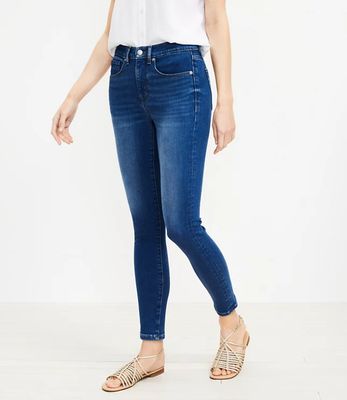 Petite Curvy Mid Rise Skinny Jeans Bright Indigo Wash | LOFT