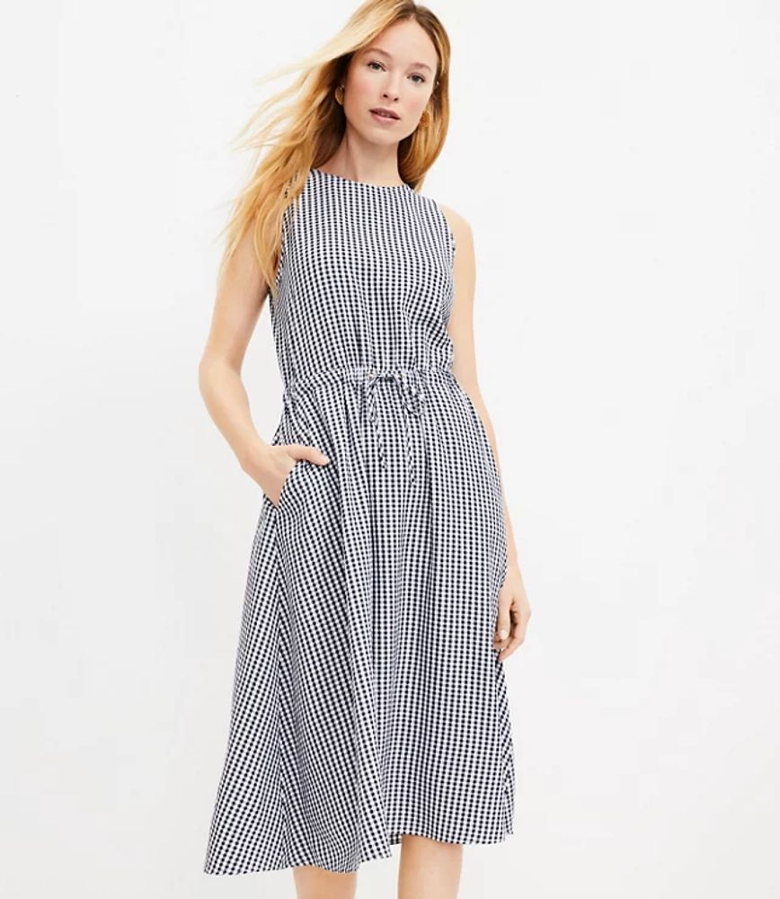 LOFT Petite Gingham Crossover Back Pocket Midi Dress | LOFT | The Shops at  Willow Bend