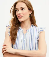 Petite Striped Pintucked Flutter Sleeve Top