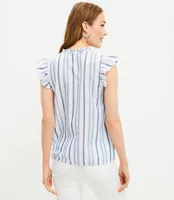 Petite Striped Pintucked Flutter Sleeve Top