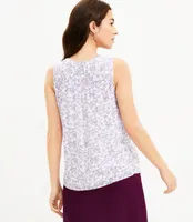 Petite Floral Pintucked Split Neck Shell