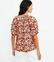 Petite Floral Tie Neck Puff Sleeve Top