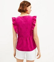 Petite Starry Eyelet Ruffle Peplum Top