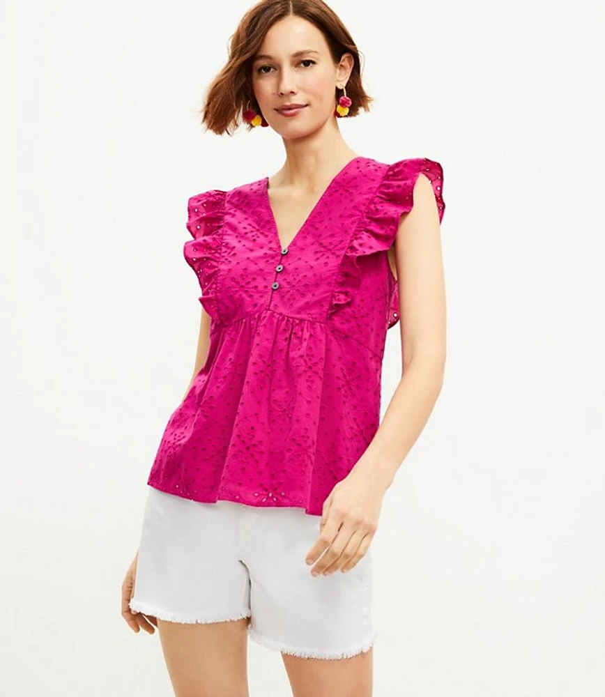 Petite Starry Eyelet Ruffle Peplum Top