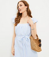 Petite Striped Square Neck Shift Pocket Dress