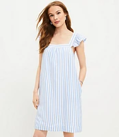 Petite Striped Square Neck Shift Pocket Dress