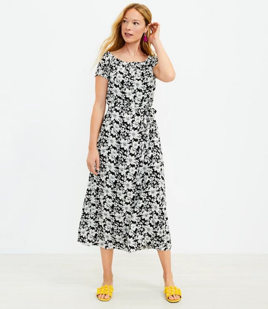 LOFT Petite Shimmer Floral Off The Shoulder Maxi Dress | LOFT | The Summit