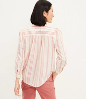 Striped Ruffle Tie Neck Blouse