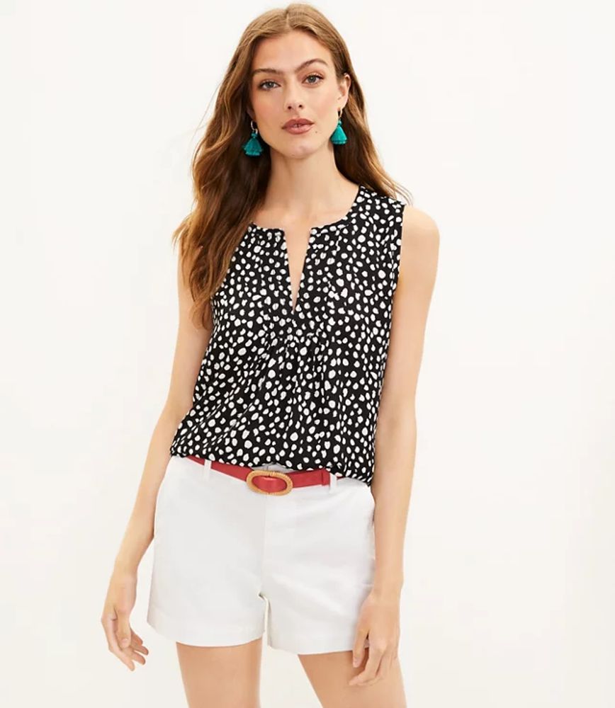 White Black Polka Dot Ruffles Sleeveless Shirt Blouse