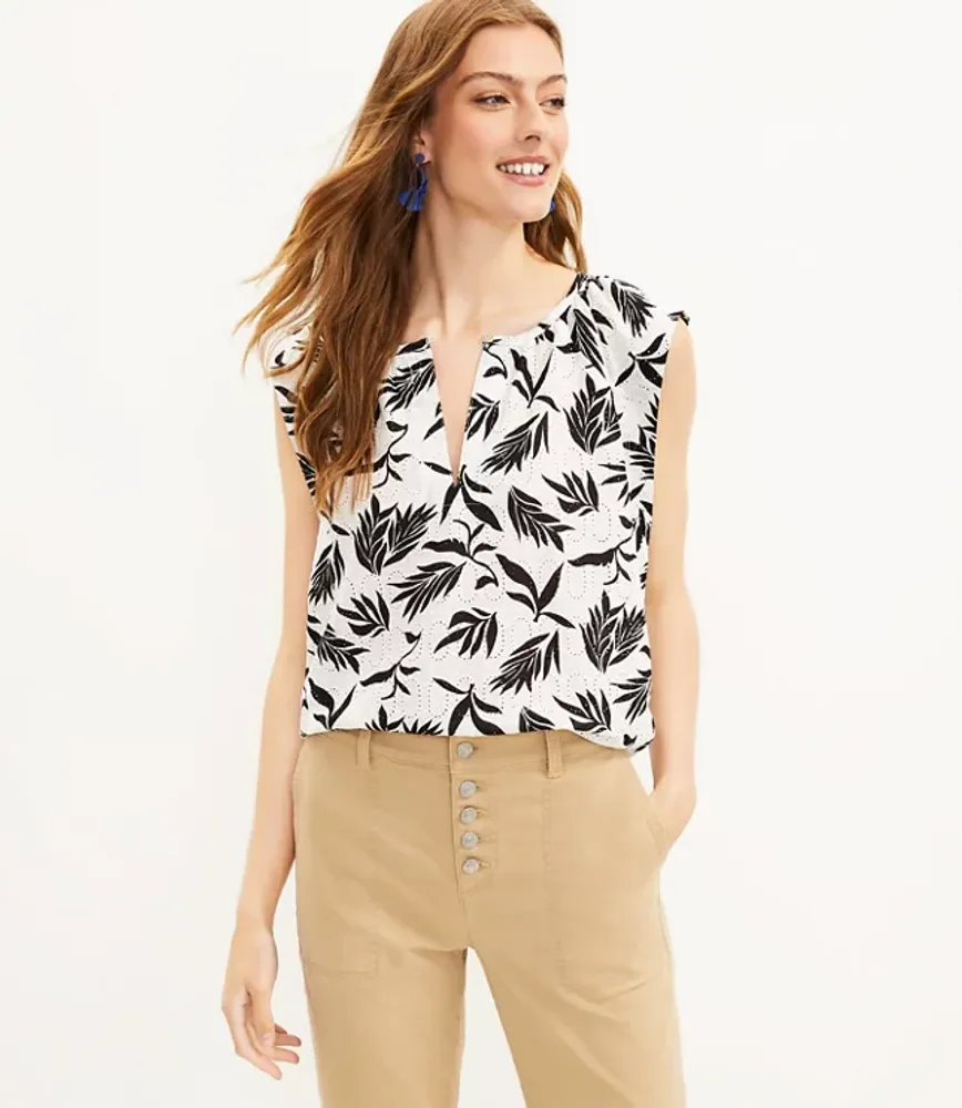 Petite Palm Flutter Sleeve Shell