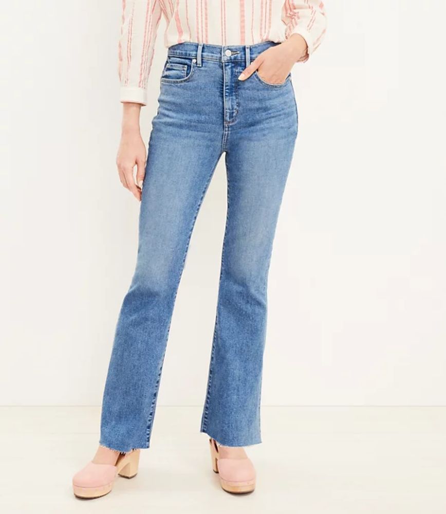 Sinis rangle skæg LOFT Tall High Rise Slim Flare Jeans in Rich Mid Indigo Wash | LOFT | The  Shops at Willow Bend