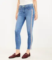 Curvy Side Stripe Mid Rise Skinny Jeans in Light Indigo Wash