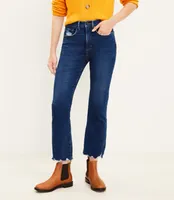 Petite Chewed Hem High Rise Kick Crop Jeans in Destructed Mid Wash