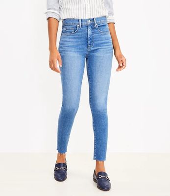 Petite Fresh Cut High Rise Skinny Jeans Mid Indigo Wash | LOFT