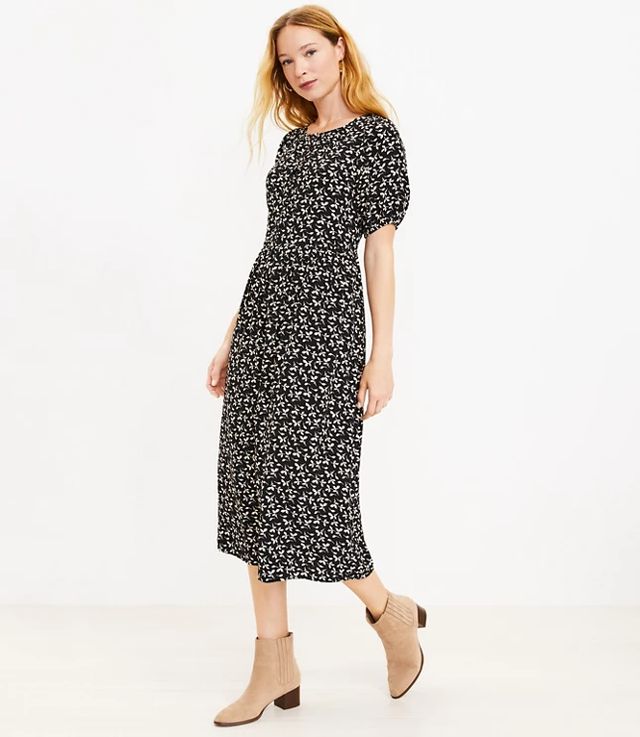 Black Ditsy Floral Empire Midi Dress, New Look