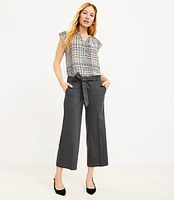 Tall Belted Wide Leg Crop Pants Herringbone