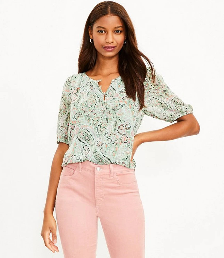 Paisley Henley Puff Sleeve Top