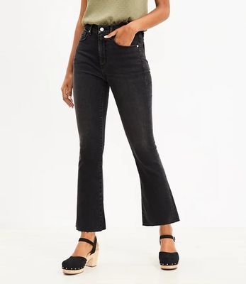 Petite Curvy Fresh Cut High Rise Kick Crop Jeans in Black | LOFT