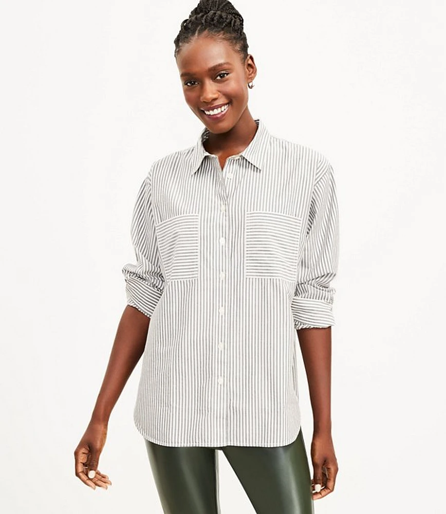 Petite Striped Pocket Tunic Shirt