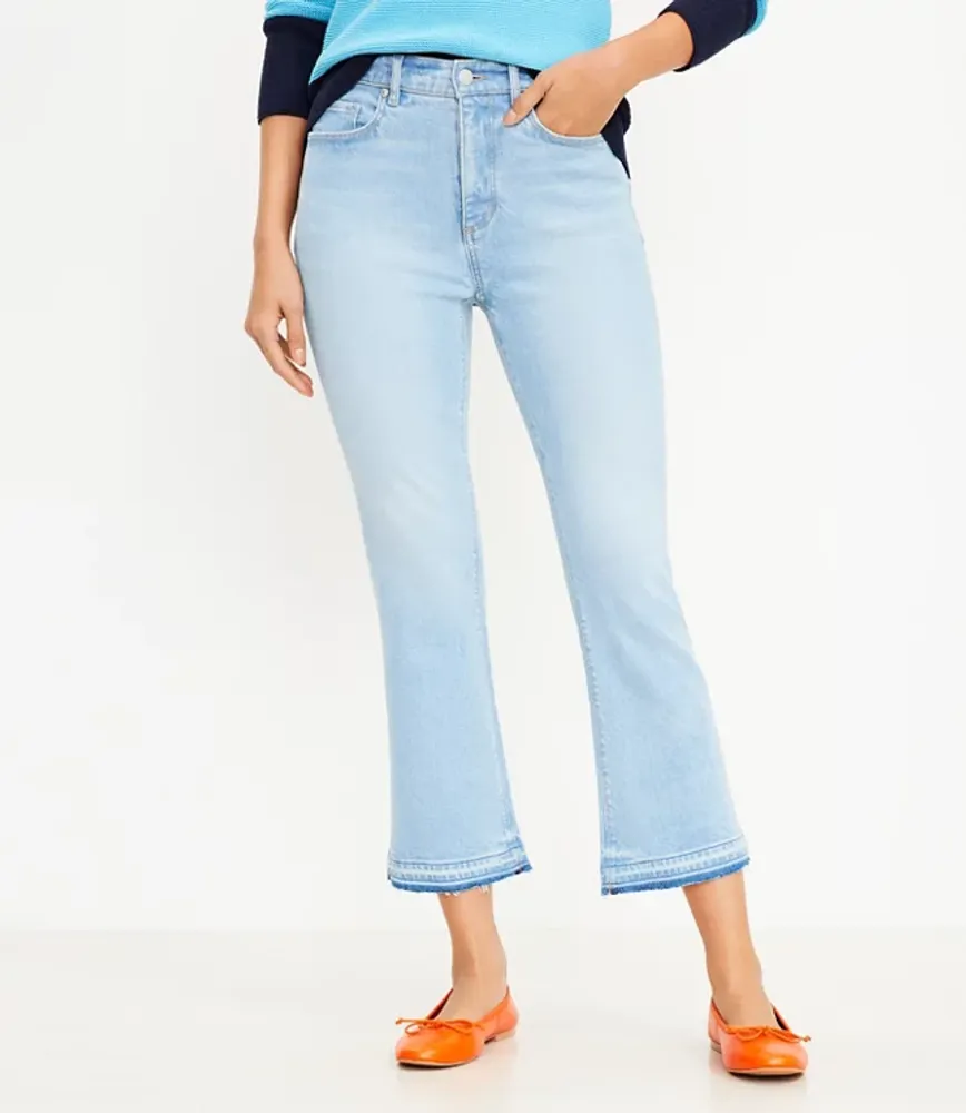 Let Down Hem High Rise Kick Crop Jeans Vivid Light Indigo Wash