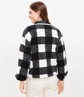 Plaid Sherpa Snap Collar Top