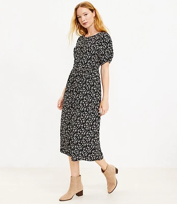 Petite Floral Button Puff Sleeve Midi Dress