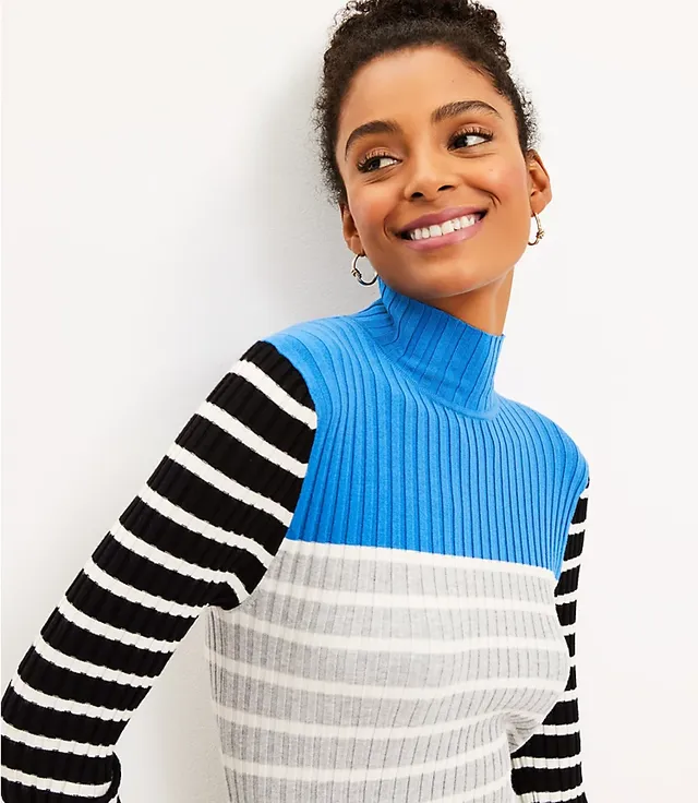 LOFT Petite Stripe Ribbed Turtleneck Sweater