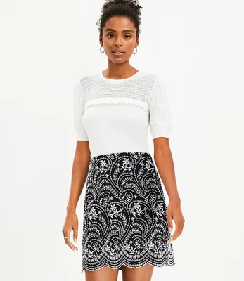 Embroidered Scalloped Shift Skirt