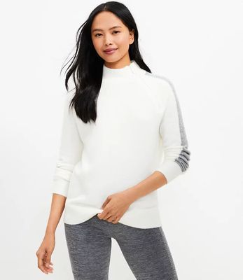 Lou & Grey Striped Sleeve Zip Turtleneck Sweater | LOFT