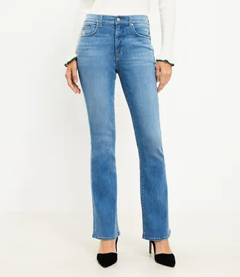 Destructed Mid Rise Boot Jeans Classic Stone Wash