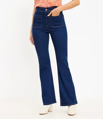 Patch Pocket High Rise Slim Flare Jeans Classic Mid Indigo Wash
