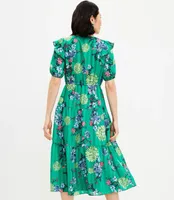 Floral Ruffle V-Neck Midi Dress