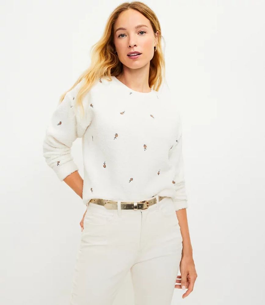 LOFT Petite Floral Embroidered Sherpa Sweatshirt | LOFT | Hawthorn Mall