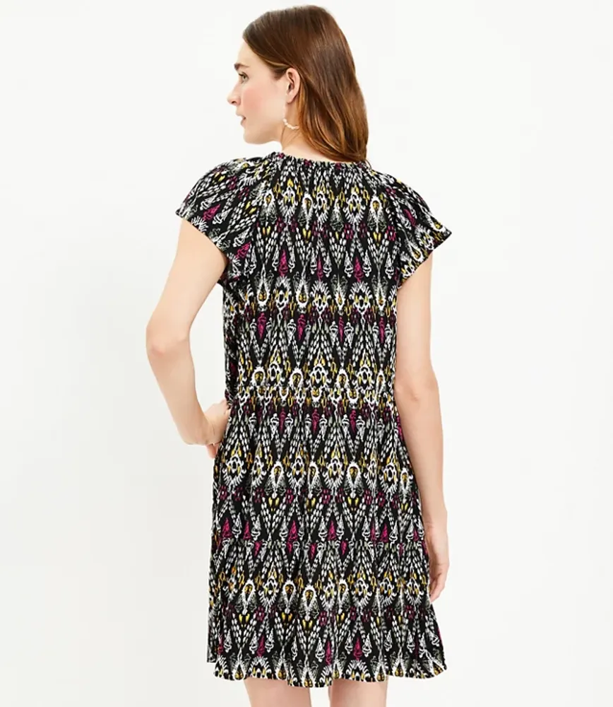 Ikat Tie Neck Tiered Swing Dress