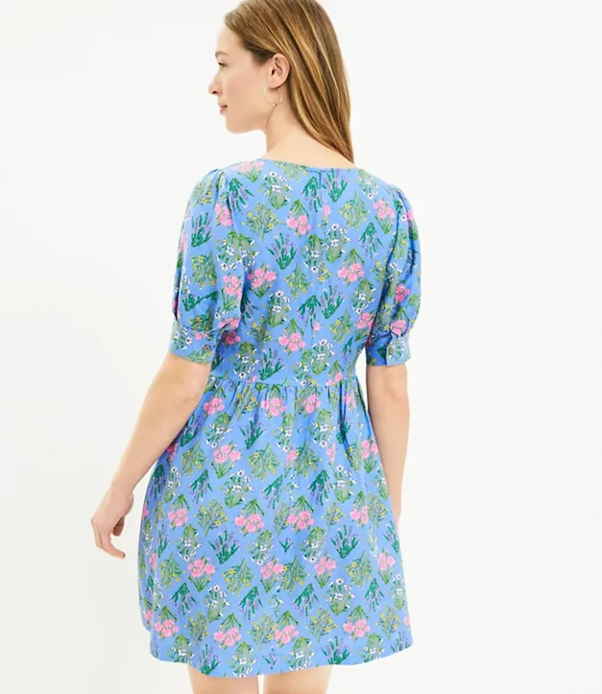 Floral U-Neck Puff Sleeve Dress