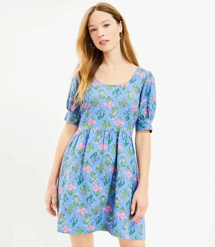 Floral U-Neck Puff Sleeve Dress