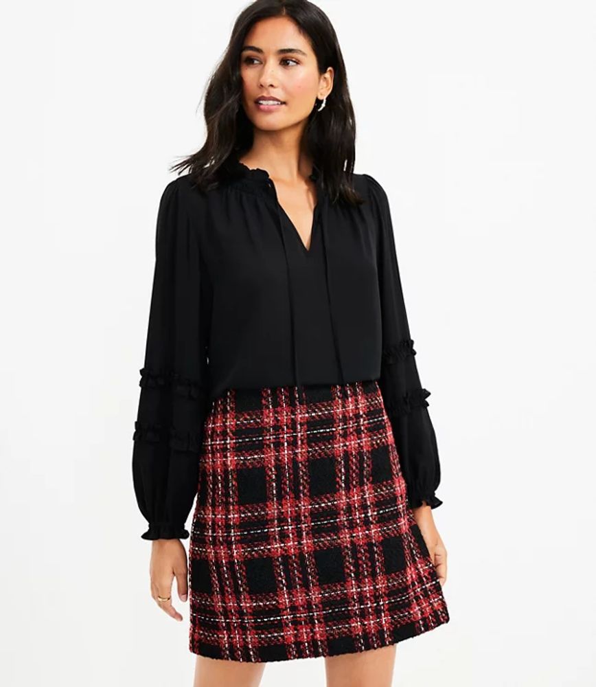 LOFT Petite Smocked Ruffle Tie Neck Blouse | LOFT | Bridge Street Town  Centre