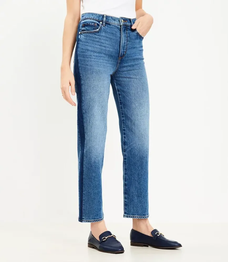 Side Stripe High Rise Straight Jeans Vintage Mid Indigo Wash