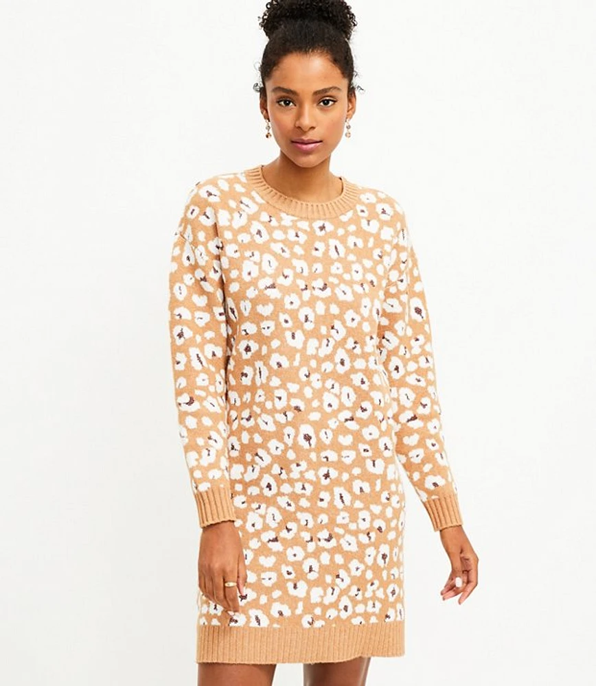 Petite Shimmer Animal Print Sweater Dress