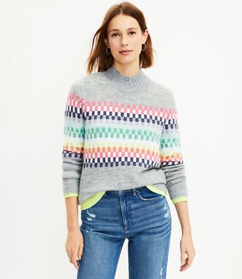 Petite Geo Mock Neck Sweater | LOFT