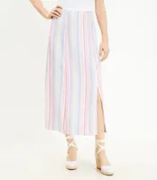 Striped Side Slit Midi Skirt