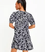 Floral Puff Sleeve Button Swing Dress