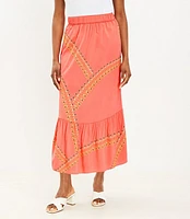 Embroidered Tiered Midi Skirt