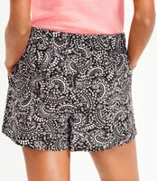 Pleated Pull On Shorts Paisley Linen Blend